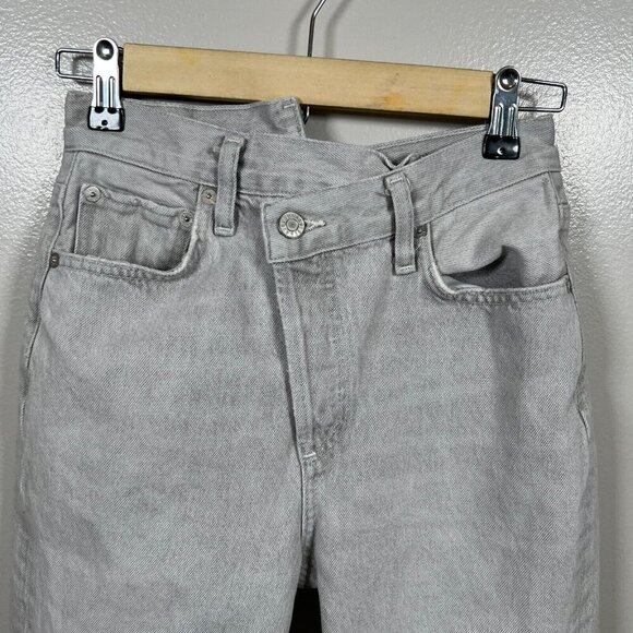 Agolde Criss Cross Jeans Size 24 Gray Frayed Hem Straight Leg High Rise Denim - Picture 5 of 12